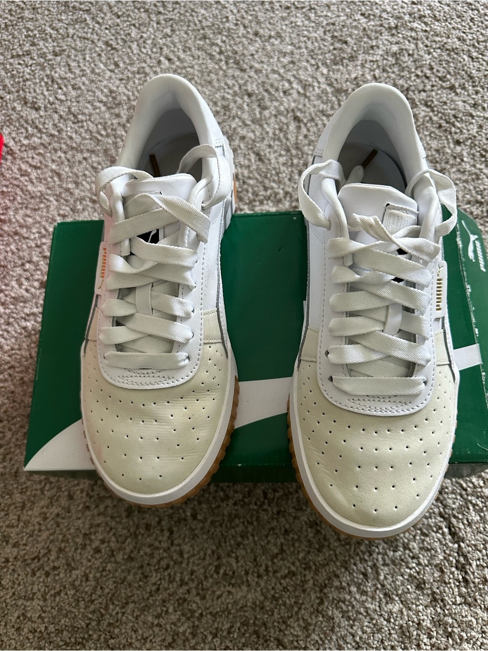 Puma White and Cream Low-Top Sneakers with Gum Sole